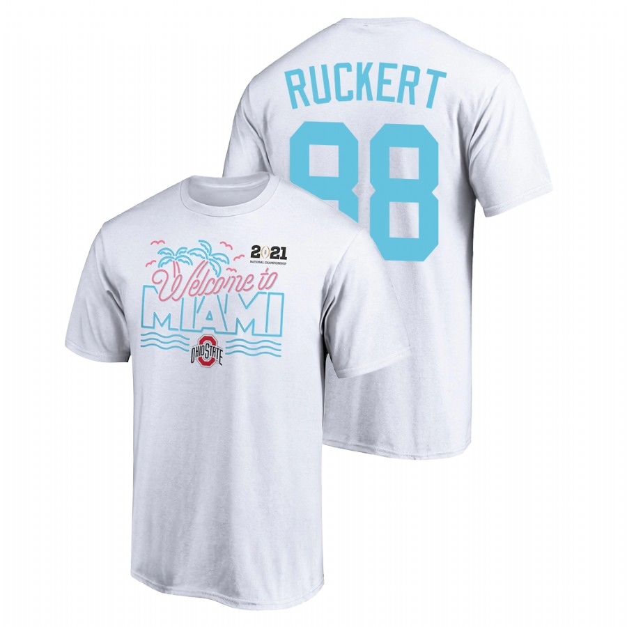 Ohio State Buckeyes Men's NCAA Jeremy Ruckert #88 White Champions Bound Return 2021 National Playoff College Football T-Shirt XER5549OO